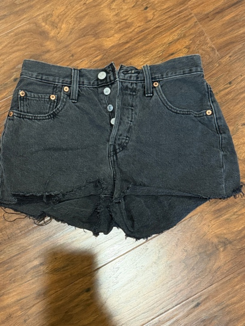 Levi's Black Distressed Button-Fly Denim Shorts